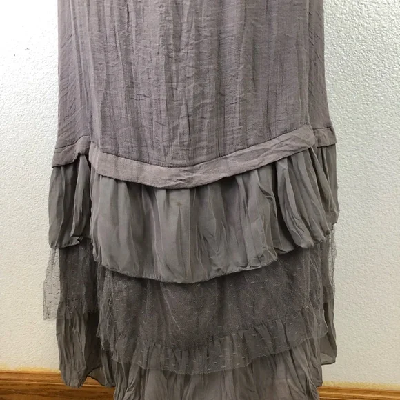 Anthropologie A’Reve Grey Taupe High Low Boho Lace Tiered Ruffle Dress - Picture 9 of 11
